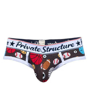 PRIVATE STRUCTURE Mini Briefs Classic Motif Mid - Waist Ball Games Coffee 4504 626