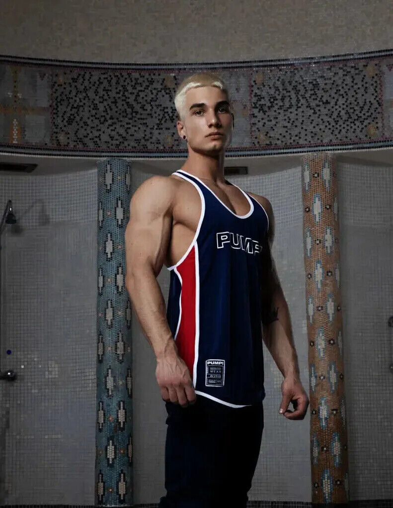 PUMP! Academy Deep Cut Shape Tank Top Soft Mesh Body Navy 14016 P2