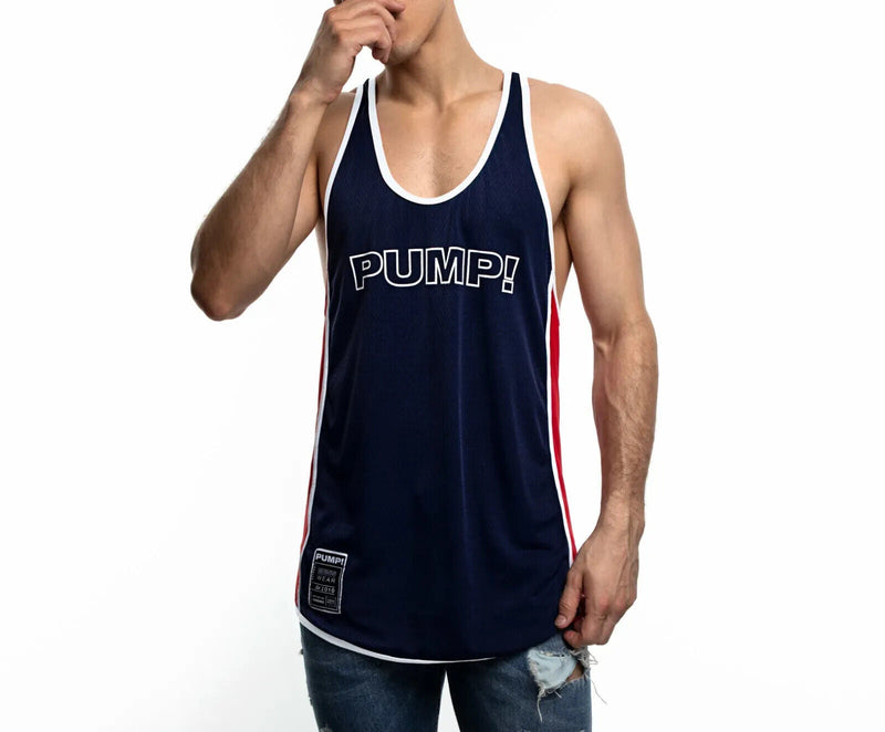 PUMP! Academy Deep Cut Shape Tank Top Soft Mesh Body Navy 14016 P2