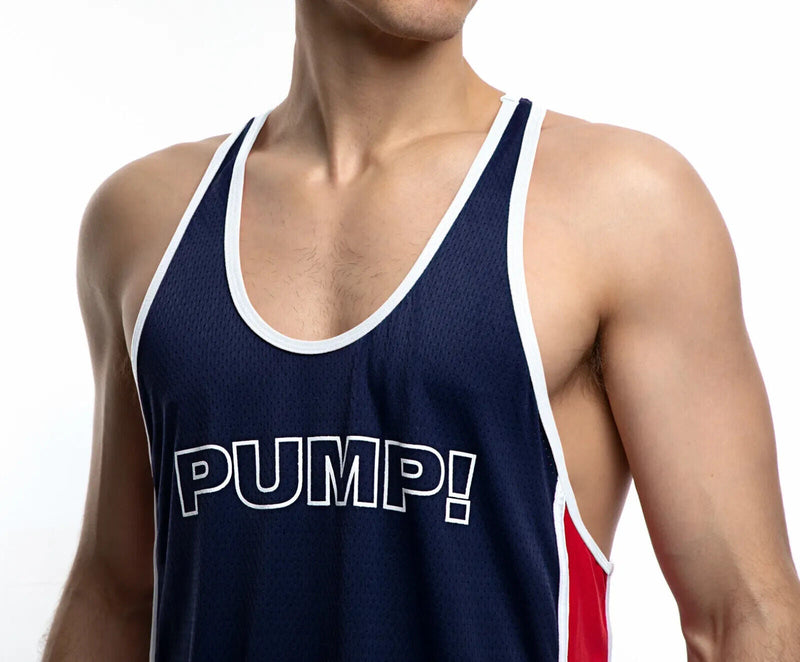 PUMP! Academy Deep Cut Shape Tank Top Soft Mesh Body Navy 14016 P91