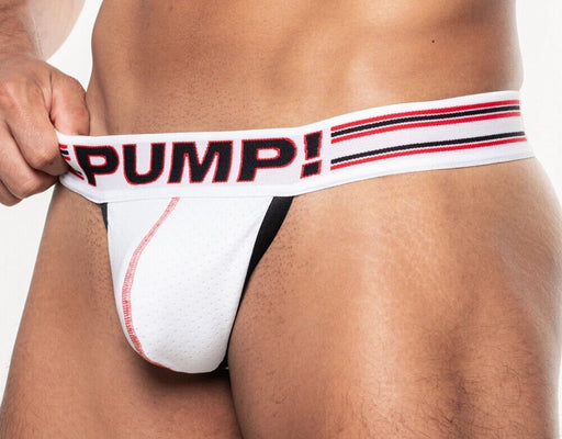 PUMP! Low - Rise Thong Circuit White Mesh Cup Red Stitching 170081