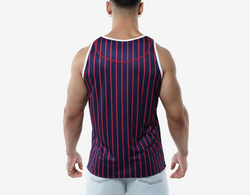PUMP! Navy Striped Tank Top Lightweight Micromesh UVPF 50+ Sun Protection 140215