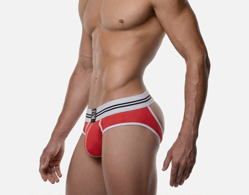 PUMP! Round2 Backless Briefs Jock Combo Ribbed Cotton Red 12080 294