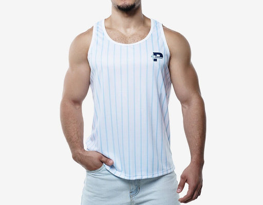 PUMP! Sky Blue Striped Tank Top Lightweight Micromesh UVPF Sun Protection 140221