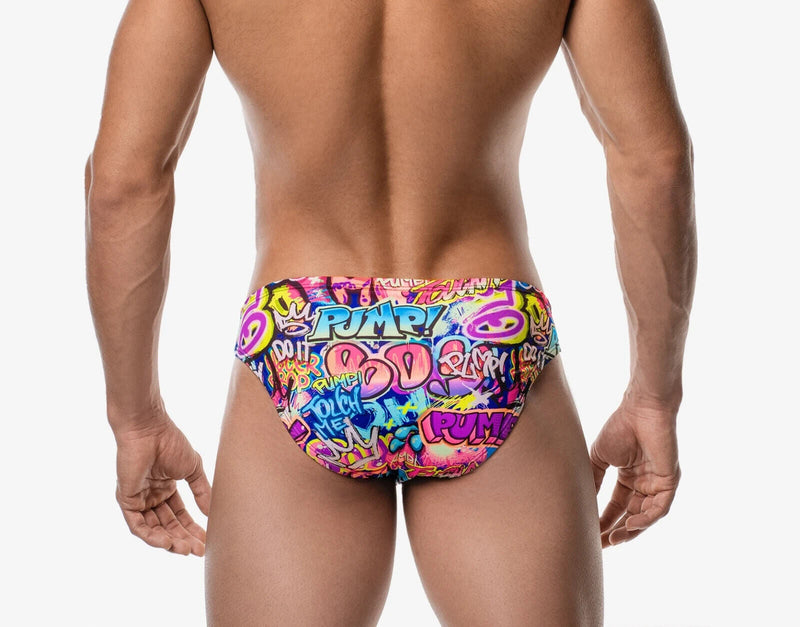 PUMP! Swim Briefs Drip Water Cheeky Graffiti Print Swimwear 13019 184