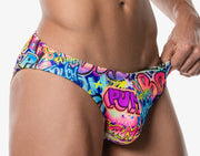 PUMP! Swim Briefs Drip Water Cheeky Graffiti Print Swimwear 13019 181