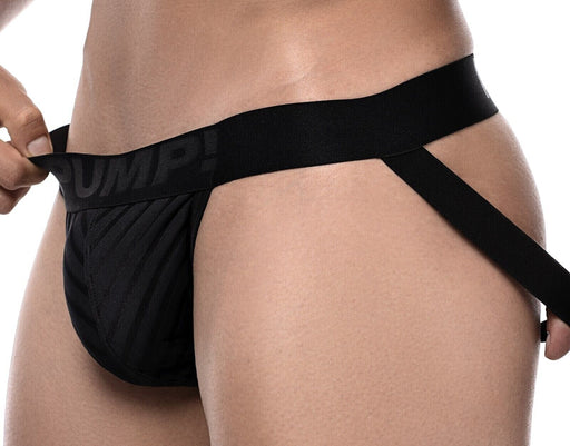 PUMP! Whisper Jock With Light Sheer Stripes in Matt Black Jockstrap 150821