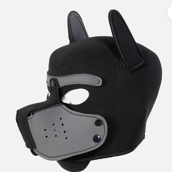 Andrew Christian Puppy Play Hood Trophy Boy Stretchy Neoprene Dog Mask Grey/black