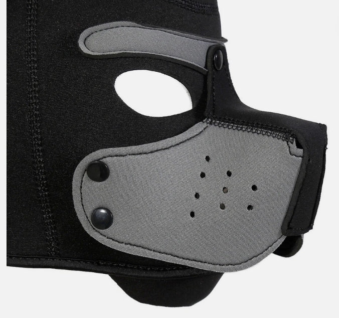 Andrew Christian Puppy Play Hood Trophy Boy Stretchy Neoprene Dog Mask Grey/black