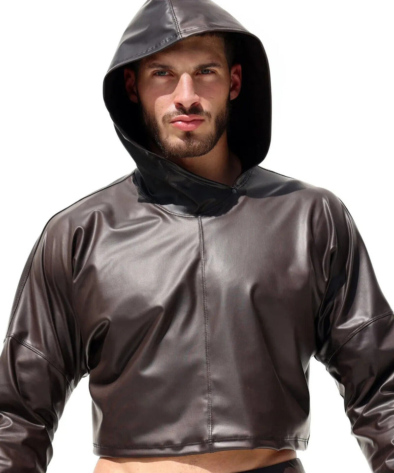 RUFSKIN Cropped Top Long Sleeve Hoodie BUSBY Brown Hue Black Ram Head Rivet