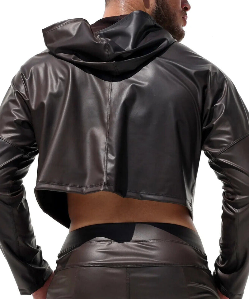 RUFSKIN Cropped Top Long Sleeve Hoodie BUSBY Brown Hue Black Ram Head Rivet