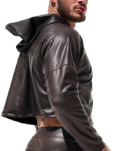 RUFSKIN Cropped Top Long Sleeve Hoodie BUSBY Brown Hue Black Ram Head Rivet