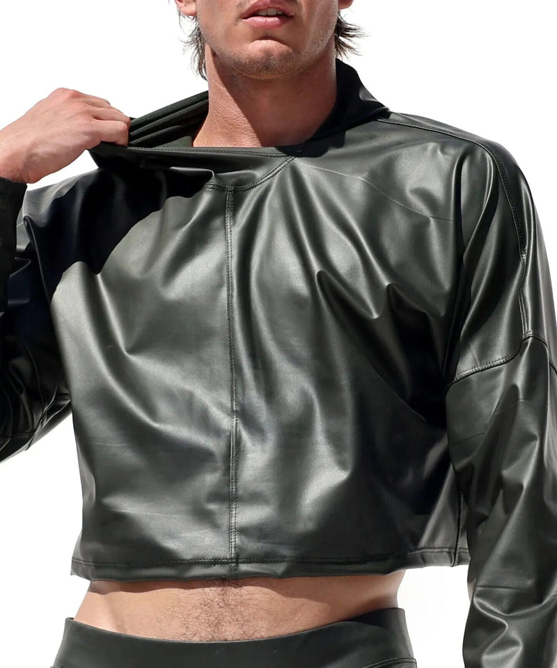 RUFSKIN Cropped Top Long Sleeve Hoodie BUSBY Salamander Black Ram Head Rivet