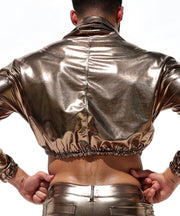 RUFSKIN Cropped Top Long Sleeve Turtle Neck Pule Over Woven Spandex Oro Bronze