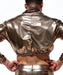 RUFSKIN Cropped Top Long Sleeve Turtle Neck Pule Over Woven Spandex Oro Bronze