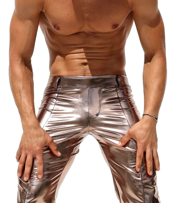 RUFSKIN Flare-Leg Pants GILT Bronze "Liquid" Metallic Reflective Finish