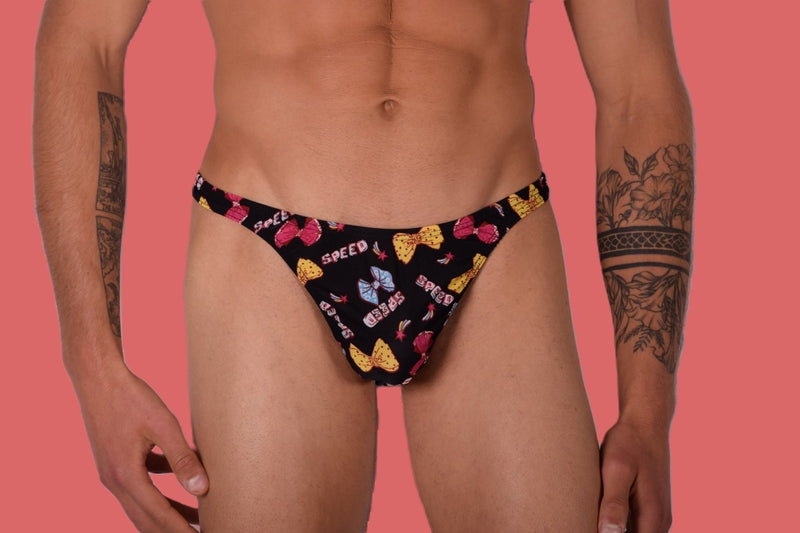 S/M SMU Mens Underwear Thong Speed Bows Printed 33345 MX11