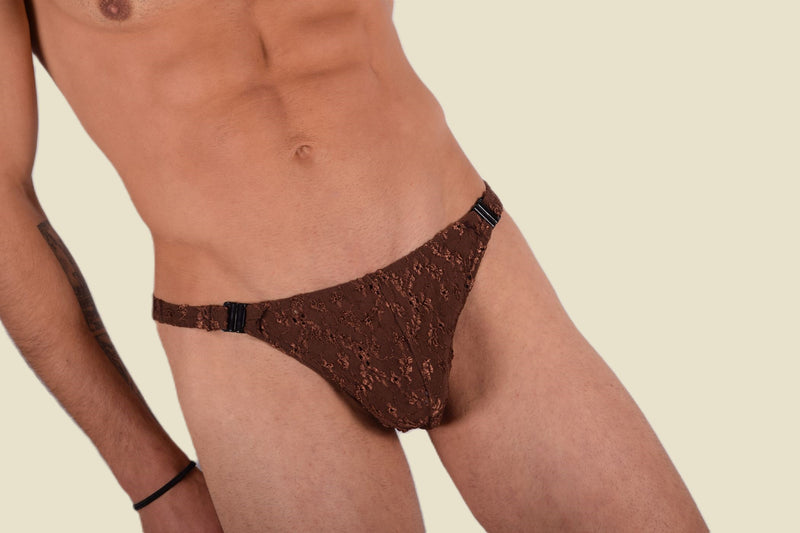 Petit SMU Sous-vêtements pour hommes String marron transparent amovible 33356 MX11