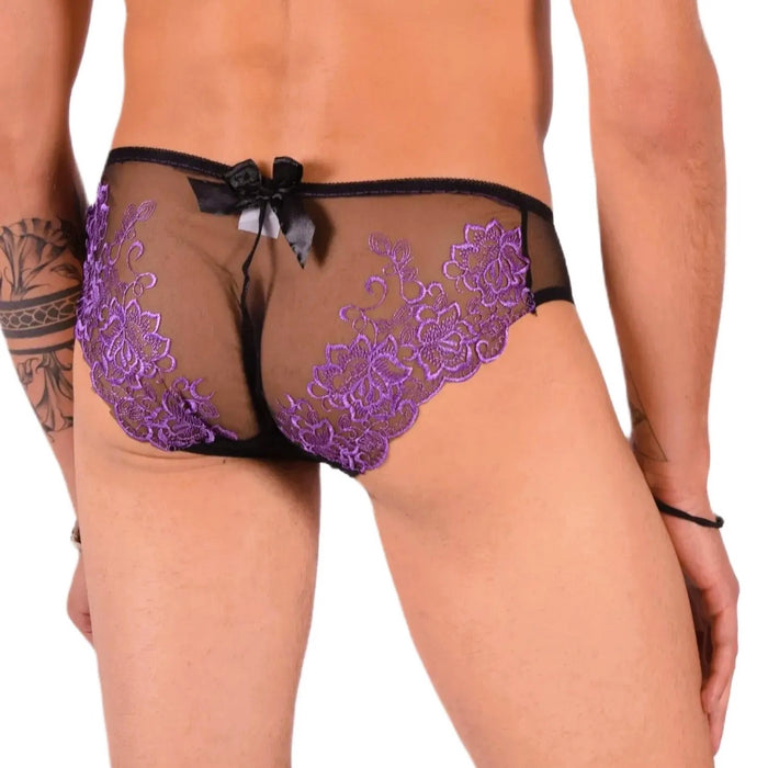 XS SMU Aristocrat C-Thru Lace Brief Black/Purple 33609 MX14