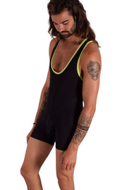 Sexy men fashion sheer Body suit sensual singlet Underwear BLACK  F2001 14B