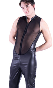 Sexy Men Singlet Fashion Si full WETLOOK Body Suit sensual BLACK SMU1002 30