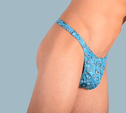 S/M SMU Mens Underwear Thong Hot Aqua Print 33359 MX117