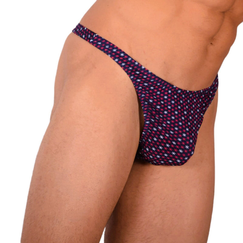 S/M SMU Tanning Walking around sheer Blue Red Stars Thong MX19 339855