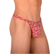 S/M SMU Tanning Walking around sheer Red Floral Thong MX19 339883