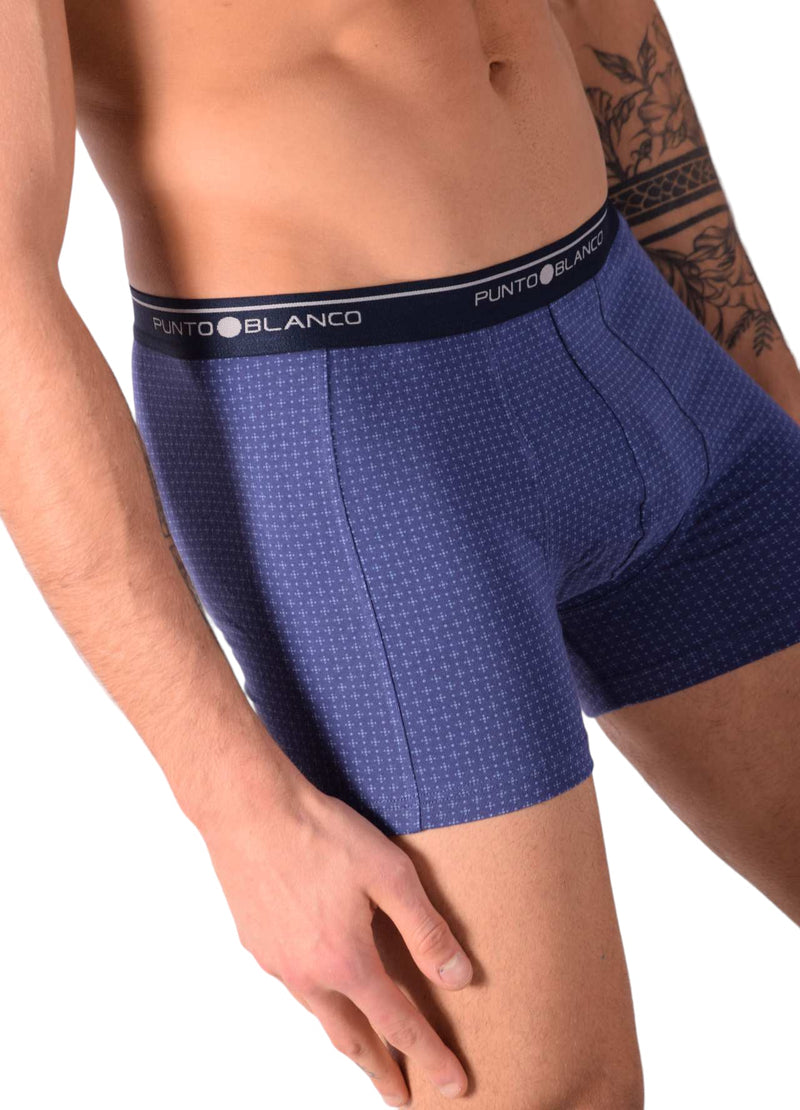 SMALL Mens Punto Blanco Basics Short Boxer Blue Print 53438 Pu32