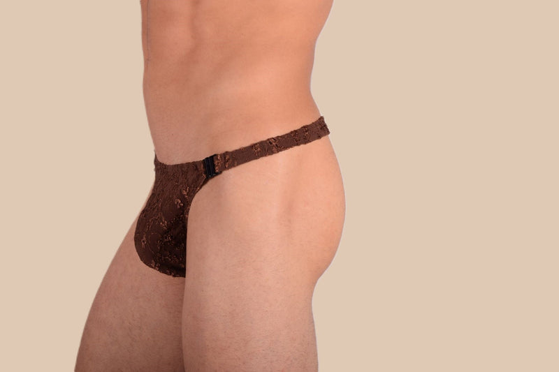 Small SMU Mens Underwear Detachable Sheer Brown Thong 33356 MX112