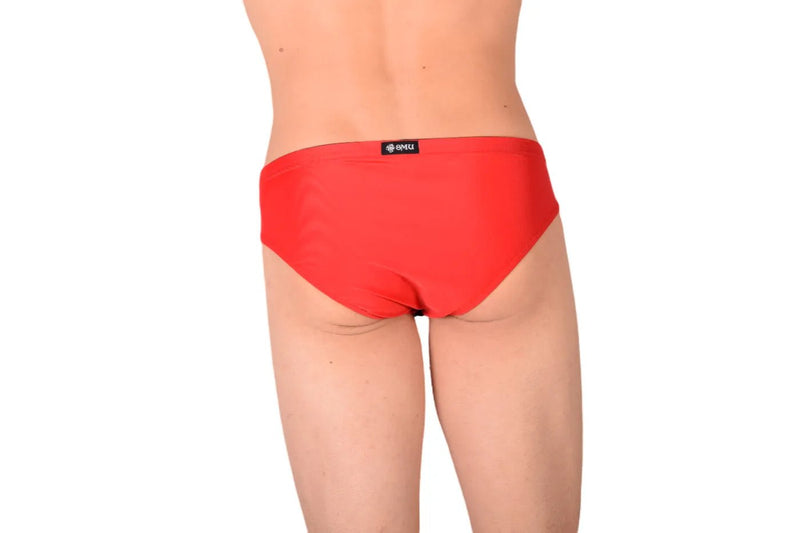 SMALL SMU Rave Peekaboo Removable Black Leather Pouch Brief Red H65