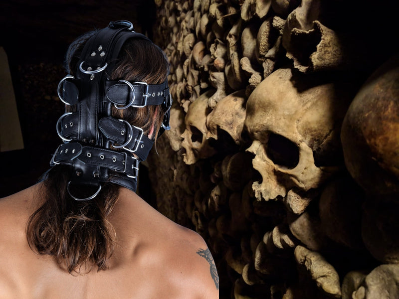 SMU Black Leather Head Hood ''Im Yours'' Heavy Leather Head Gear 125