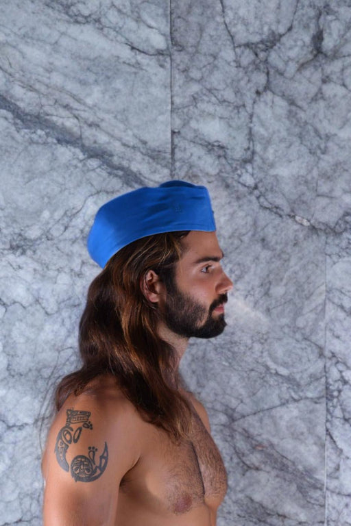 SMU Handmade Quality Leather Skin Garrison Cap Kepi in Aqua 12