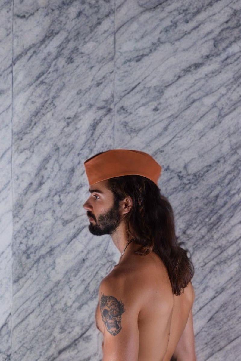 SMU Handmade Quality Leather Skin Garrison Hat Kepi in Tan Brown SMU16