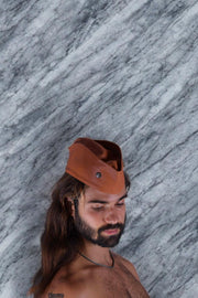 SMU Handmade Quality Leather Skin Garrison Hat Kepi in Tan Brown SMU11