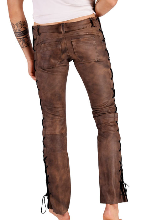 SMU Leather Low Waist Brown ajustable pants 148170 MX9