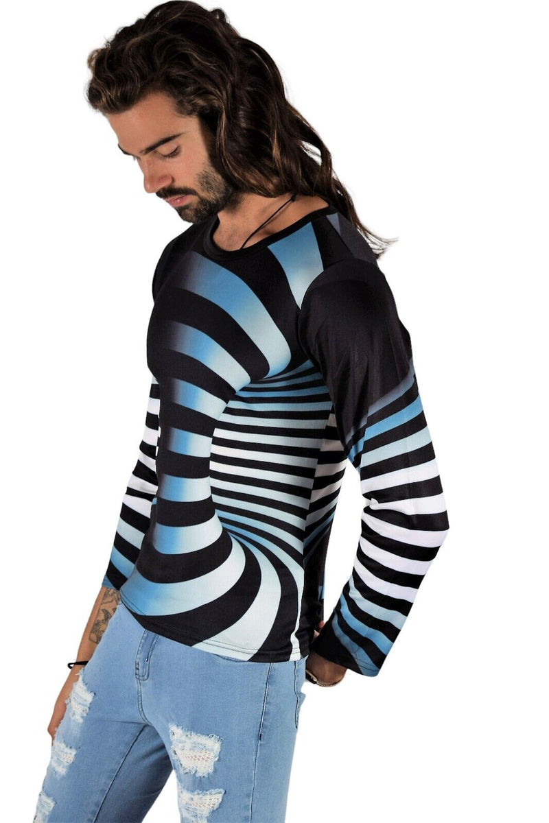 SMU Limited Long Sleeves Shirt 3D Effect Black - Blue 32442 B2