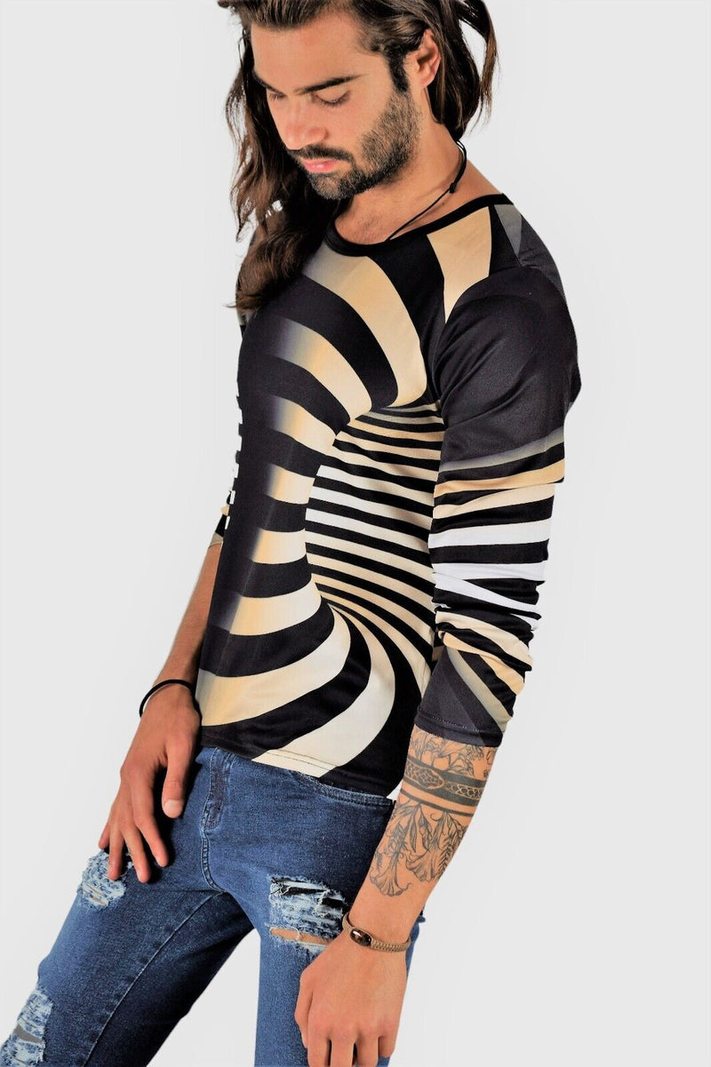 SMU Limited Long Sleeves Shirt 3D Effect Black - Gold 32440 B2