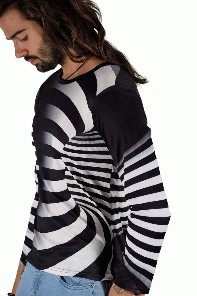 SMU Limited Long Sleeves Shirt 3D Effect Black-White 32443 B