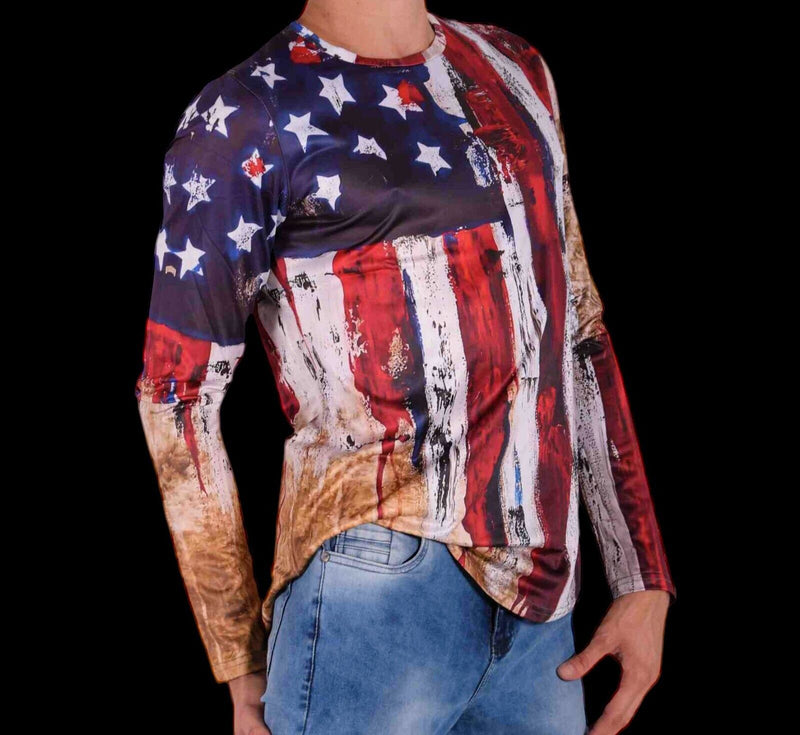 SMU Long Sleeves Shirt American Flag Patriotic 32455 B