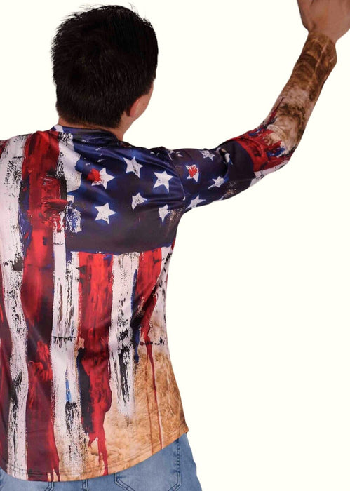 SMU Long Sleeves Shirt American Flag Patriotic 32455 B