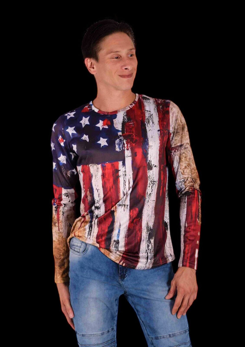 SMU Long Sleeves Shirt American Flag Patriotic 32455 B1