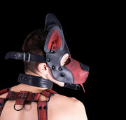 SMU Men Leather Brown Kit Puppy Mask Collar Harness Jock Band Fit 31-36 in