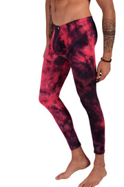 SMU Mens Legging Tight Fit Red Artistic Printed S/M 12563 MX86