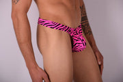 SMU Mens Swim Tanning Thong Pink Zebra 33430 MX116