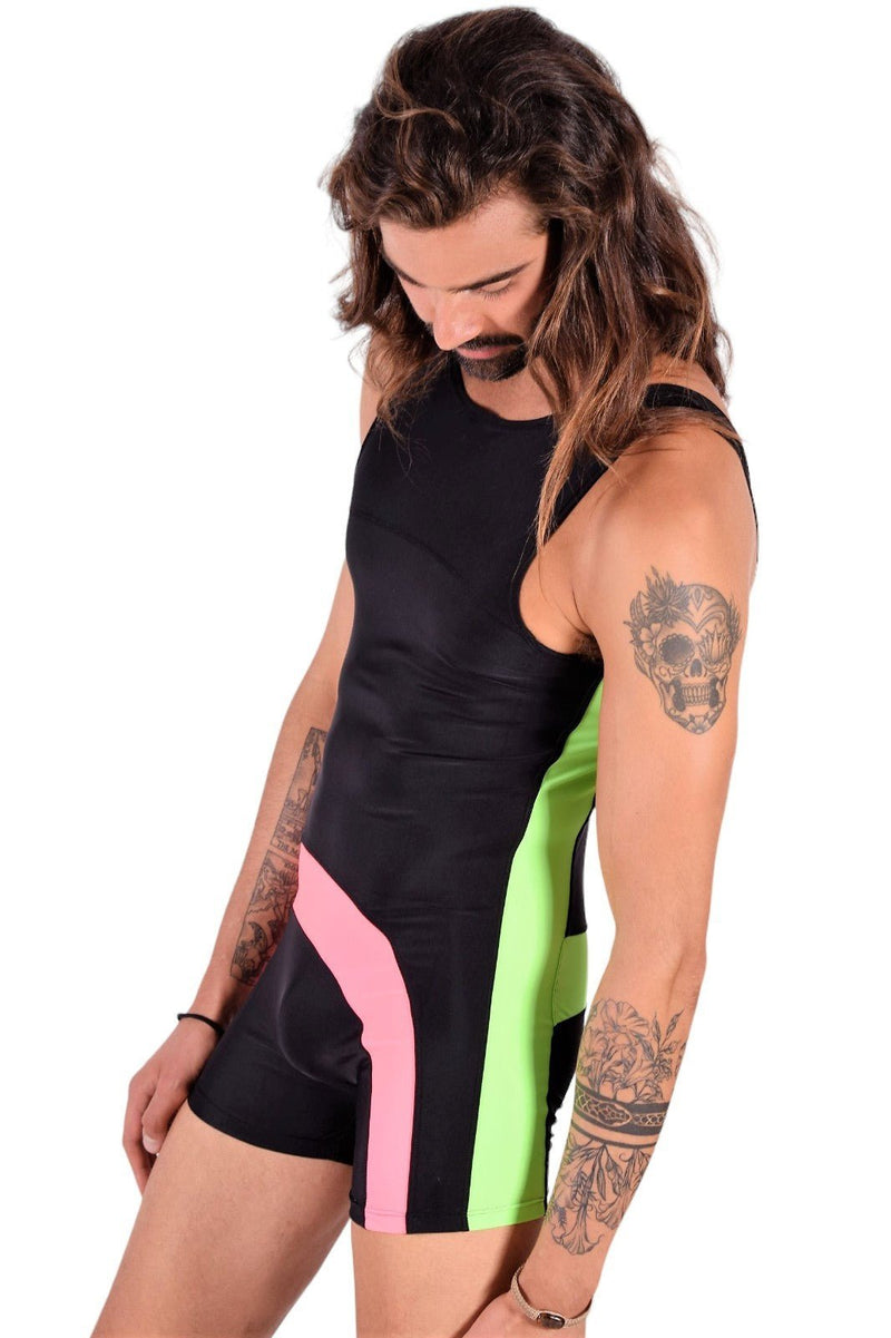 SMU Singlet Bodysuit Fashion Short Black Pink 2C1