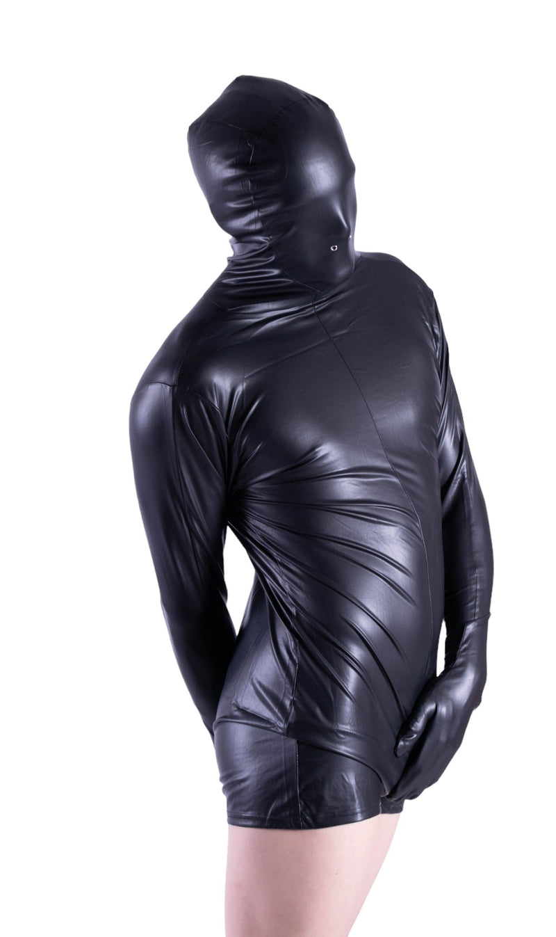 SMU Singlet Fashion Wet - Looked Bodysuit Hooded Shiny Black 23252 101