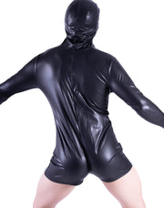 SMU Singlet Fashion Wet - Looked Bodysuit Hooded Shiny Black 23252 109