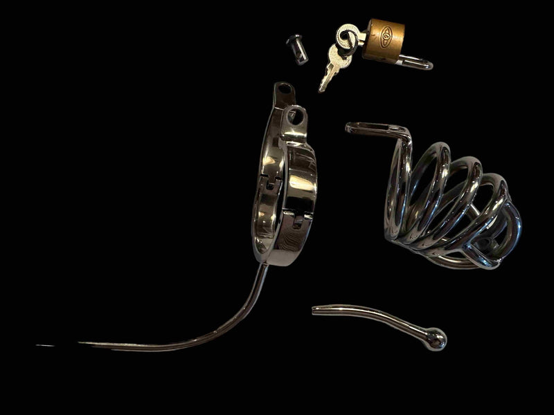SMU Stainless Multifunction Male Chastity Cage With Back Hook + P - Ring T27