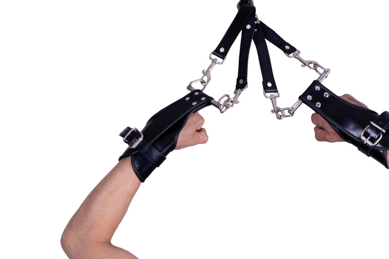 SMU Stainless Steel Handcuffs Heavy Duty Leather Suspended Wrist - Cuffs 252